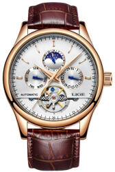 LIGE Ceas barbatesc Lige Mecanic Automatic Curea piele Maro Mecanism Tourbillion Data Ceas