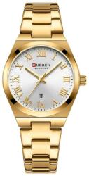 Curren Ceas Dama CURREN 9095L Aur Complet, Cadran Alb, Elegant, Quartz cu Calendar, Bratara Metalica, Rezistenta la Apa 3 ATM Ceas