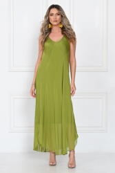 SHOPIKA Rochie lunga din matase cu croi fluid si bretele fine, eleganta, verde olive Talie unica