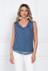 SHOPIKA Top dama elegant lejer cu decolteu drapat si croi fluid, albastru jeans Talie unica