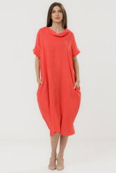 SHOPIKA Rochie din in rosu corai cu croiala oversized si guler lejer, intors Talie unica