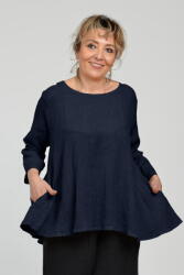 SHOPIKA Bluza evazata cu clin la spate din in, bleumarin Talie unica