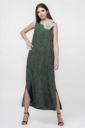 SHOPIKA Rochie lunga A-line din in, fara maneci, verde kaki prespalat Talie unica