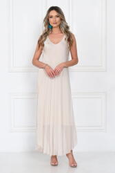 SHOPIKA Rochie lunga din matase cu croi fluid si bretele fine, eleganta, bej Talie unica
