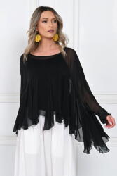 SHOPIKA Bluza din matase naturala si vascoza cu volane tip cascada, croi lejer, neagra Talie unica