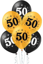 PartyPal 50. születésnapi lufi szett, fekete-arany, 30cm, 10 db