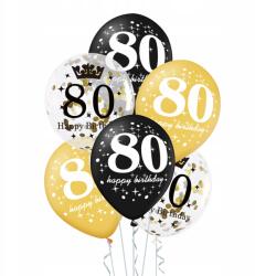PartyPal Léggömb szett 80. születésnapra, fekete-arany, 30 cm, 6 db