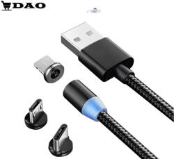 Dao Shop Cablu de incarcare DAO® 3in1 Magnetic cu LED USB-C, MicroUSB si Lightning iPhone, Negru (magnetic.3in1)
