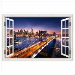 Media Öntapadó és mosható falfestmény Brooklyn Bridge Window, Manhattan, naplemente, 200 x 135 cm (FOTOTAP15745)