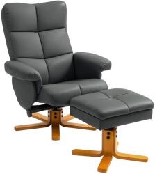HOMCOM Fotoliu de relaxare cu taburet, Spătar înclinabil la 145°, Rotativ la 360°, Piele ecologică, Gri închis | Aosom Romania (833-359V00CG)