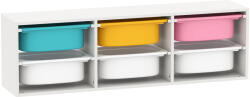 AIYAPLAY Raft pentru Jucării din Lemn cu 6 Recipiente Detașabile din Plastic, Multicolor | Aosom Romania (311-104V80WT)