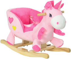 HomCom Calut Balansoar, Unicorn Balansoar din Pluș cu Bază din Lemn și Centură de Siguranță pentru Copii, 65x35x45 cm, Roz | Aosom Romania (330-161V00PK) Balansoar calut