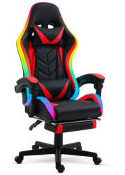  RGB LED-es gamer szék - karfával, párnával - Fekete/Piros