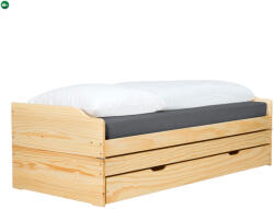  Ágy kihúzható pótágyakkal, természetes, tömörfa, 90x200, FLOPY