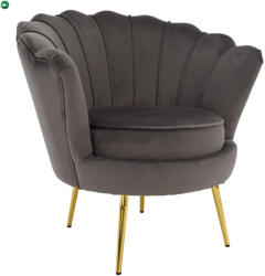  Art-deco stílusú fotel, szürkésbarna Velvet szövet/gold arany króm, NOBLEO