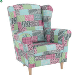  Füles fotel, szövet patchwork, CHARLOT