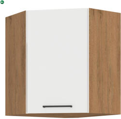  Felső sarokszekrény, fehér extra magas fényű HG/lancelot tölgy, VEGA 58x58 GN-72 1F