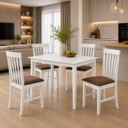 Malaezia Set masa living si bucatarie Bali, MDF, 112x72x74 cm si 4 scaune Glendale, stofa, 100 kg, 93x49x41.5 cm, alb maro (S4182,4262x4)