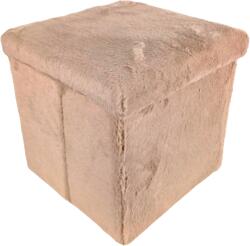  Taburet Pliabil cu Spatiu de Depozitare, Tip Cutie, Otoman, Pufos, Cub 38X38X38 cm, Bej (24169-14#2)