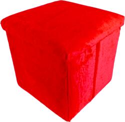  Taburet Pliabil cu Spatiu de Depozitare, Tip Cutie, Otoman, Pufos, Cub 38X38X38 cm, Rosu (24169-14#4)