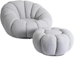 Mebel Elite PETTIT forgó pihenőfotel puffal szürke bouclé (ME-PETTIT-P-TB-FW)