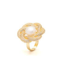 ElectraStore Inel Auriu Cu Perla Delicate Flower (C4868)