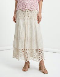 Shopika Fusta lunga din bumbac cu broderie florala si croi lejer, eleganta, bej Talie unica