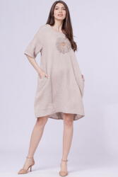 Rosa 99 Rochie bej midi din in cu floare din paiete mate pe piept Talie unica