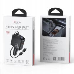 YESIDO Y71 125W-os gyorstöltő 4 az 1-ben Led kijelzővel 65W-os C+iP kábel, Fekete C (6942314409510)