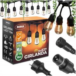BERGE Kerti fényfüzér 15m+16x Led izzó 1W Kültéri vízálló (38881+16x38904)