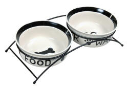 TRIXIE Set 2 Castroane Ceramice Cu Suport Metalic, 2x1, 6 l A 20 cm 41x10x20 cm, Alb Negru, 24642