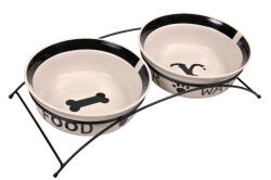 TRIXIE Set 2 Castroane Ceramice Cu Suport Metalic, 2x2.6 l A 25 cm 54x12x24 cm, Alb Negru, 24643