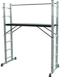 Bormann Schelă multifuncțională, scară aluminiu 3 în 1, 7+7 trepte cu bară de stabilizare (BHL9100)