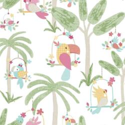vidaXL Noordwand Tapet „Mondo baby Animals Birds Trees, verde si roz GartenMobel Dekor (444873)