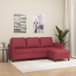 vidaXL Canapea cu 3 locuri si taburet, rosu vin 180 cm piele ecologica GartenMobel Dekor (3201125) Canapea