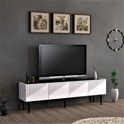 [en. casa] Comoda TV Oppdal 154x37x45 cm alb cu blat aspect marmura neagra (81370076)