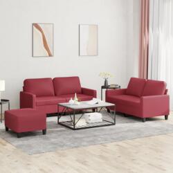vidaXL Set de canapele cu perne, 3 piese, rosu vin, piele ecologica GartenMobel Dekor (3201416) Canapea