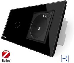 LIVOLO Intrerupator simplu cap scara / cap cruce ZigBee + priza simpla Livolo ZigBee, Rama din sticla, Control de pe telefon SmartElectro IntelligentHouse (VL-C701SZ/C7-C1EUZ-12)