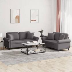 vidaXL Set de canapele cu perne, 2 piese, gri, piele ecologica GartenMobel Dekor (3202162) Canapea