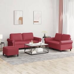 vidaXL Set de canapele cu perne, 3 piese, rosu vin, piele ecologica GartenMobel Dekor (3202158) Canapea