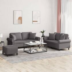 vidaXL Set de canapele cu perne, 3 piese, gri, piele ecologica GartenMobel Dekor (3202167) Canapea