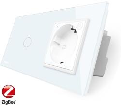 LIVOLO Intrerupator simplu ZigBee + priza simpla ZigBee, Livolo cu rama din sticla, Control de pe telefon SmartElectro IntelligentHouse (VL-C701Z/C7-C1EUZ-11)