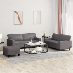 vidaXL Set de canapele, 3 piese, gri, piele ecologica GartenMobel Dekor (3201921) Canapea