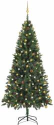vidaXL Brad Craciun pre-iluminat artificial set globuri, verde, 210 cm GartenMobel Dekor (3077798)