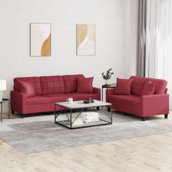 vidaXL Set de canapele cu perne, 2 piese, rosu vin, piele ecologica GartenMobel Dekor (3201391) Canapea
