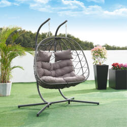 [en. casa] Scaun suspendat dublu Skense cu suport, gri, 198x156x98 cm (87744237)