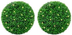 vidaXL Mingi artificiale din lemn de cimis cu lumini LED 2 buc Verde GartenMobel Dekor (3335903)
