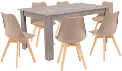 Leziter Set de masa Leziter Lola 6+1 cu 6 scaune Silla, bej & stejar York, 160x90 (LYET160YT_DA232ABE_6)