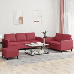 vidaXL Set de canapele cu perne, 3 piese, rosu vin, piele ecologica GartenMobel Dekor (3201768) Canapea