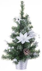 MagicHome Brad decorativ de Craciun MagicHome, cu ornamente argintii si floare, 50 cm (8090993)